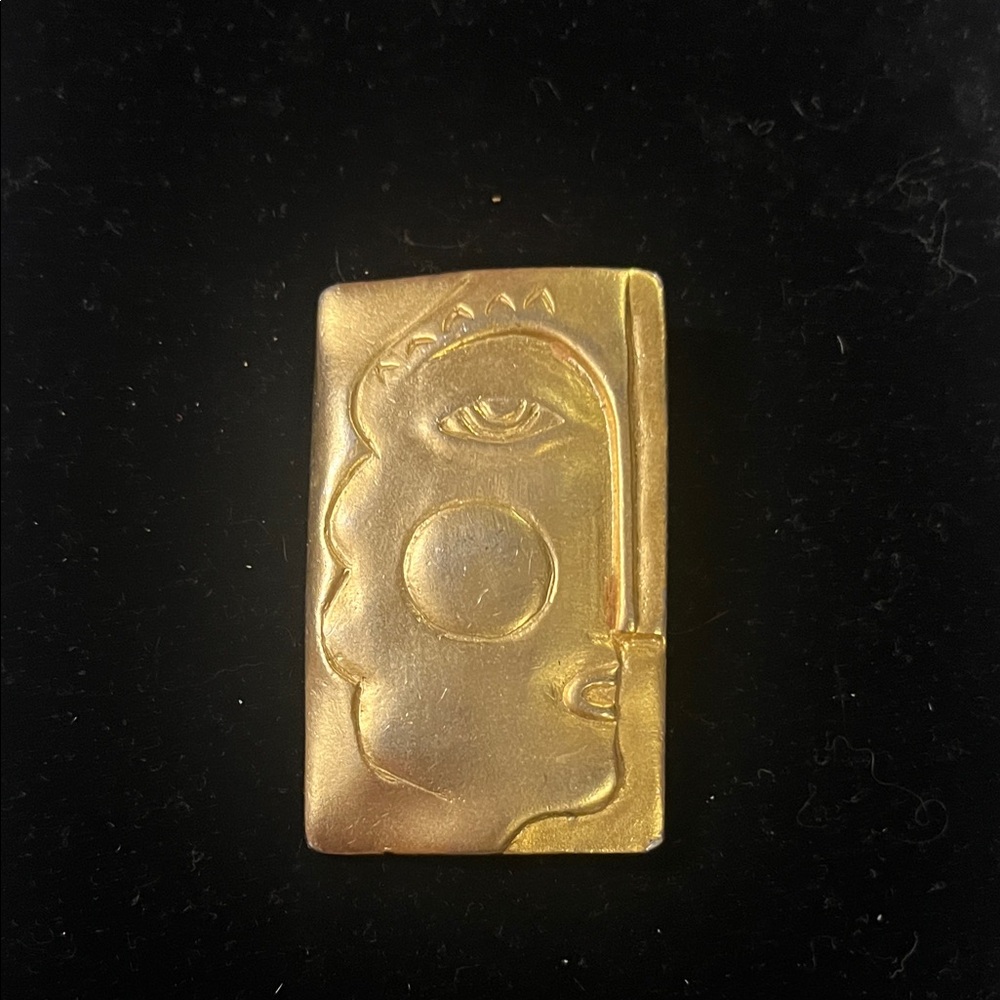Gold Tone Abstract Face Picasso Style Brooch